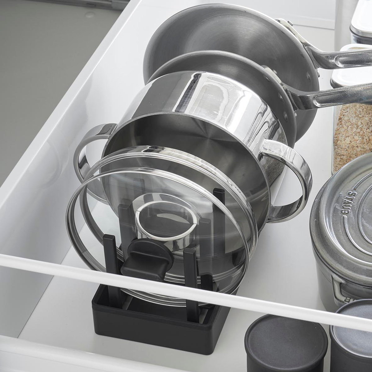 山崎実業 tower シンク下幅調節鍋蓋&フライパン収納スタンド タワー W40 ( 4903208013611 タワーシリーズ シンク下 鍋蓋&フライパン収納スタンド フライパンラック シンク下収納 鍋蓋立て 幅40cm ) 【ブラック】 ブラック