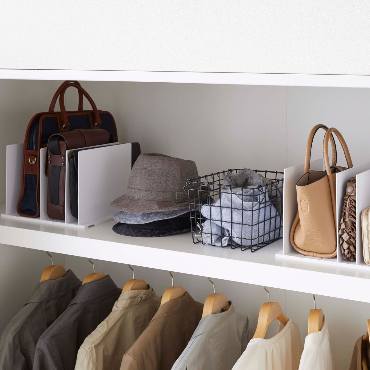 山崎実業 smart バッグ収納スタンド スマート 2個組 ( 4903208049566 スマートシリーズ バッグ収納 スタンド 2個 収納スタンド かばん 収納 バッグ 仕切り 棚上収納 棚上 カバン収納 型崩れ防止 ) 【ブラック】 ブラック