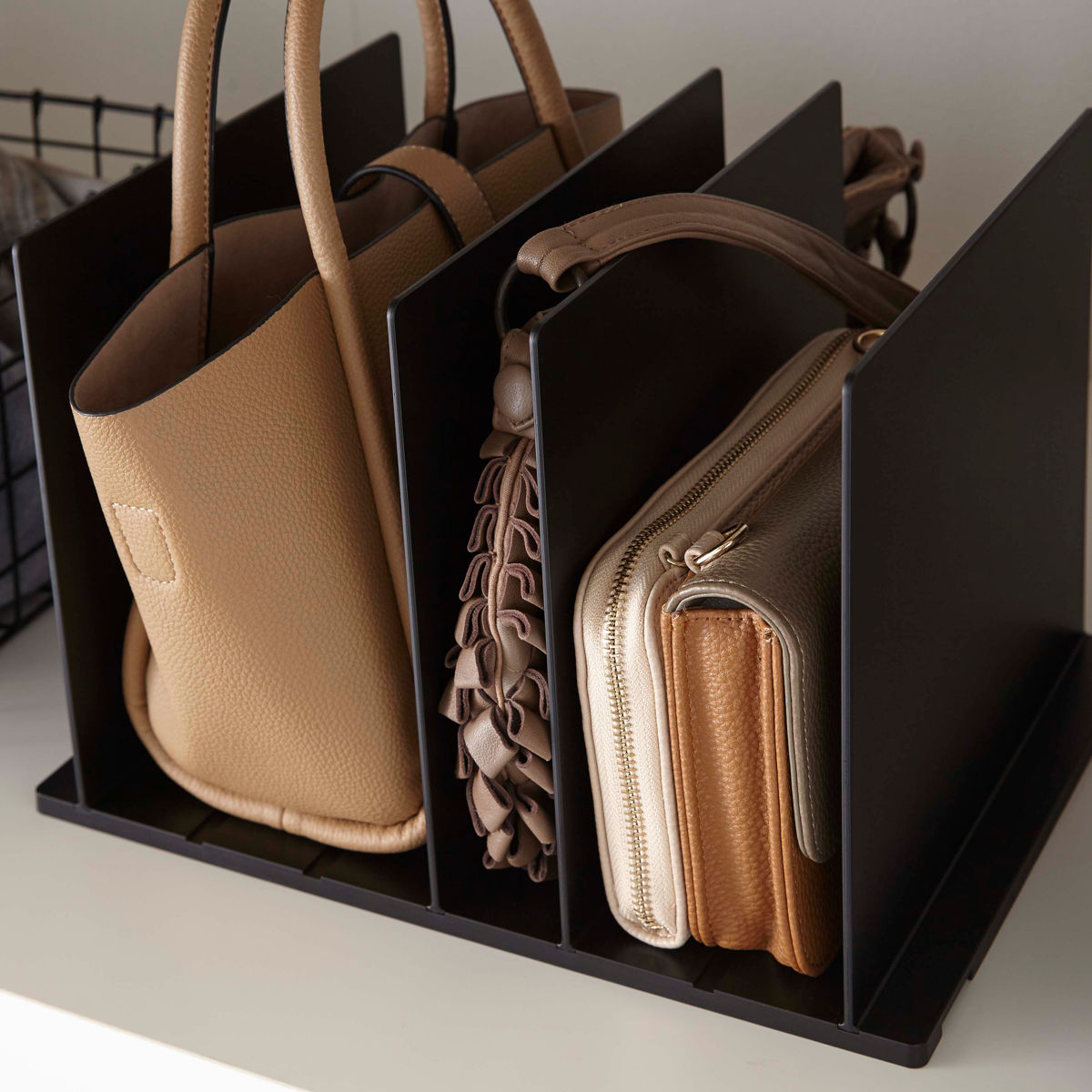 山崎実業 smart バッグ収納スタンド スマート 2個組 ( 4903208049566 スマートシリーズ バッグ収納 スタンド 2個 収納スタンド かばん 収納 バッグ 仕切り 棚上収納 棚上 カバン収納 型崩れ防止 ) 【ブラック】 ブラック