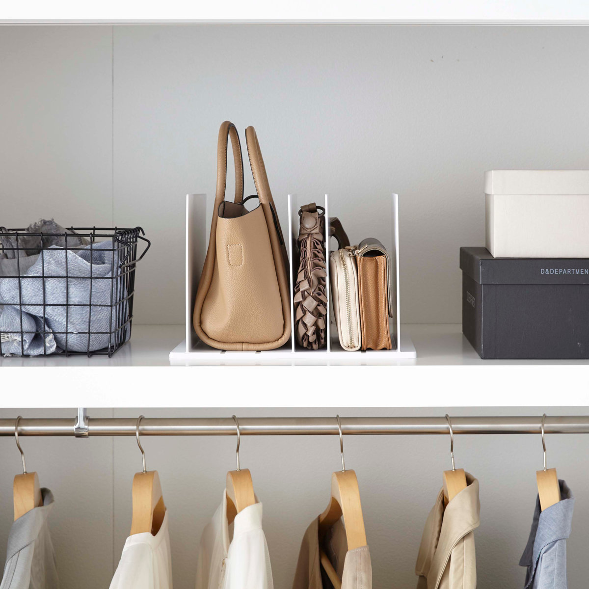 山崎実業 smart バッグ収納スタンド スマート 2個組 ( 4903208049566 スマートシリーズ バッグ収納 スタンド 2個 収納スタンド かばん 収納 バッグ 仕切り 棚上収納 棚上 カバン収納 型崩れ防止 ) 【ブラック】 ブラック