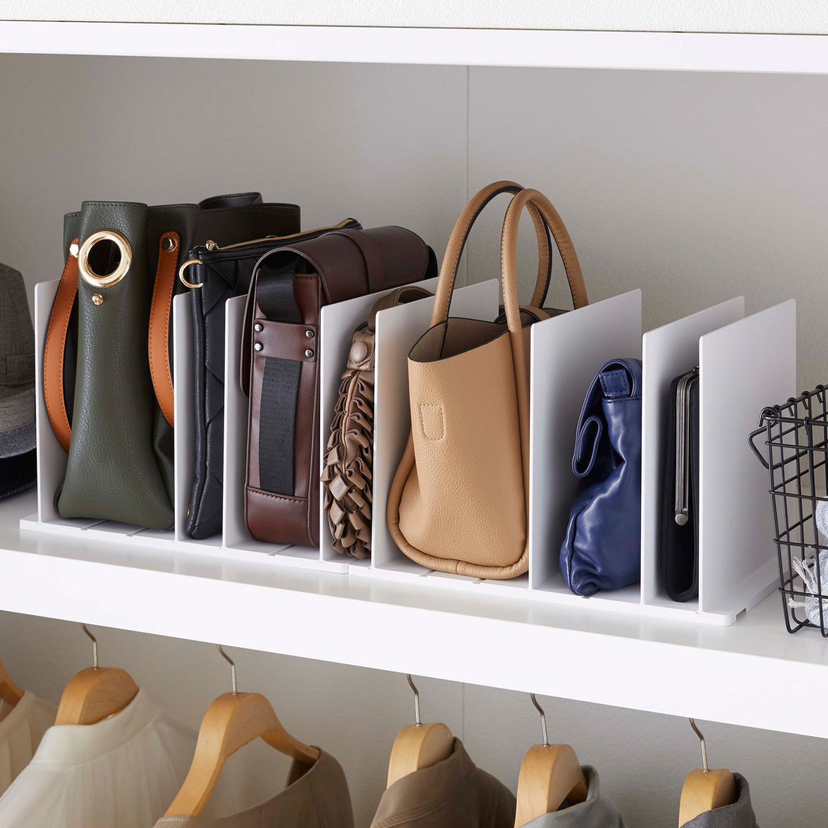 山崎実業 smart バッグ収納スタンド スマート 2個組 ( 4903208049566 スマートシリーズ バッグ収納 スタンド 2個 収納スタンド かばん 収納 バッグ 仕切り 棚上収納 棚上 カバン収納 型崩れ防止 ) 【ブラック】 ブラック