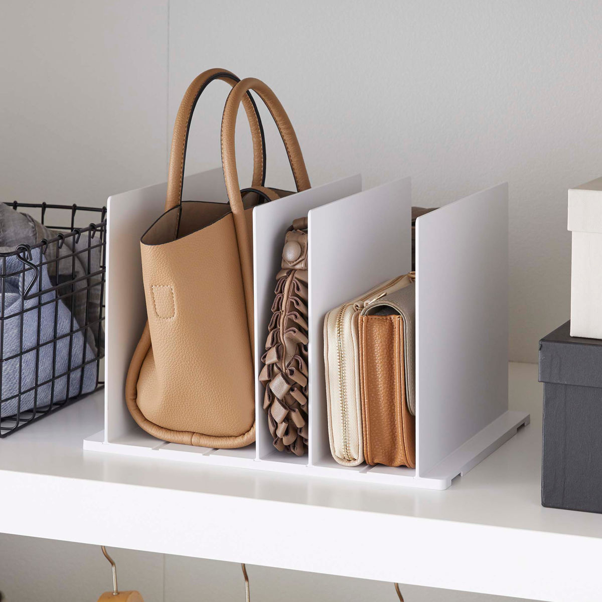 山崎実業 smart バッグ収納スタンド スマート 2個組 ( 4903208049566 スマートシリーズ バッグ収納 スタンド 2個 収納スタンド かばん 収納 バッグ 仕切り 棚上収納 棚上 カバン収納 型崩れ防止 ) 【ブラック】 ブラック