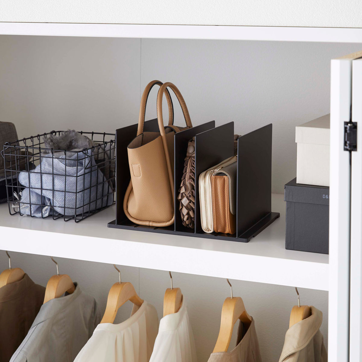 山崎実業 smart バッグ収納スタンド スマート 2個組 ( 4903208049566 スマートシリーズ バッグ収納 スタンド 2個 収納スタンド かばん 収納 バッグ 仕切り 棚上収納 棚上 カバン収納 型崩れ防止 ) 【ブラック】 ブラック