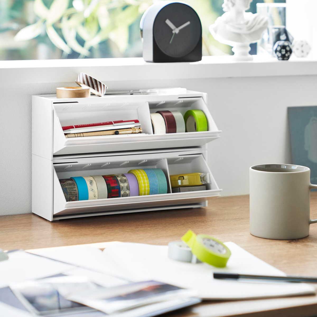 山崎実業 tower マグネットマスキングテープ収納ケース タワー ( 4903208013536 タワーシリーズ マスキングテープ収納ケース 磁石 マグネット 冷蔵庫収納 マステ収納 マステ マスキングテープ フラップ式 ) 【ブラック】 ブラック