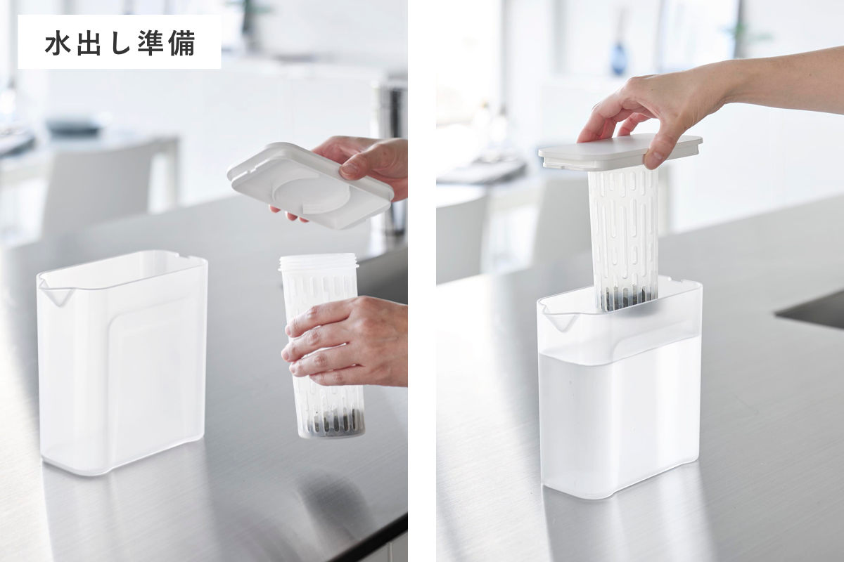 山崎実業 tower 棚に入れられる冷水筒 タワー 1L ( 4903208016902 タワーシリーズ 冷水筒 食洗機対応 1リットル ピッチャー 水差し 水さし 麦茶ポット 冷水ポット メッシュフィルター付き パッキンレス ) 【ホワイト】 ホワイト