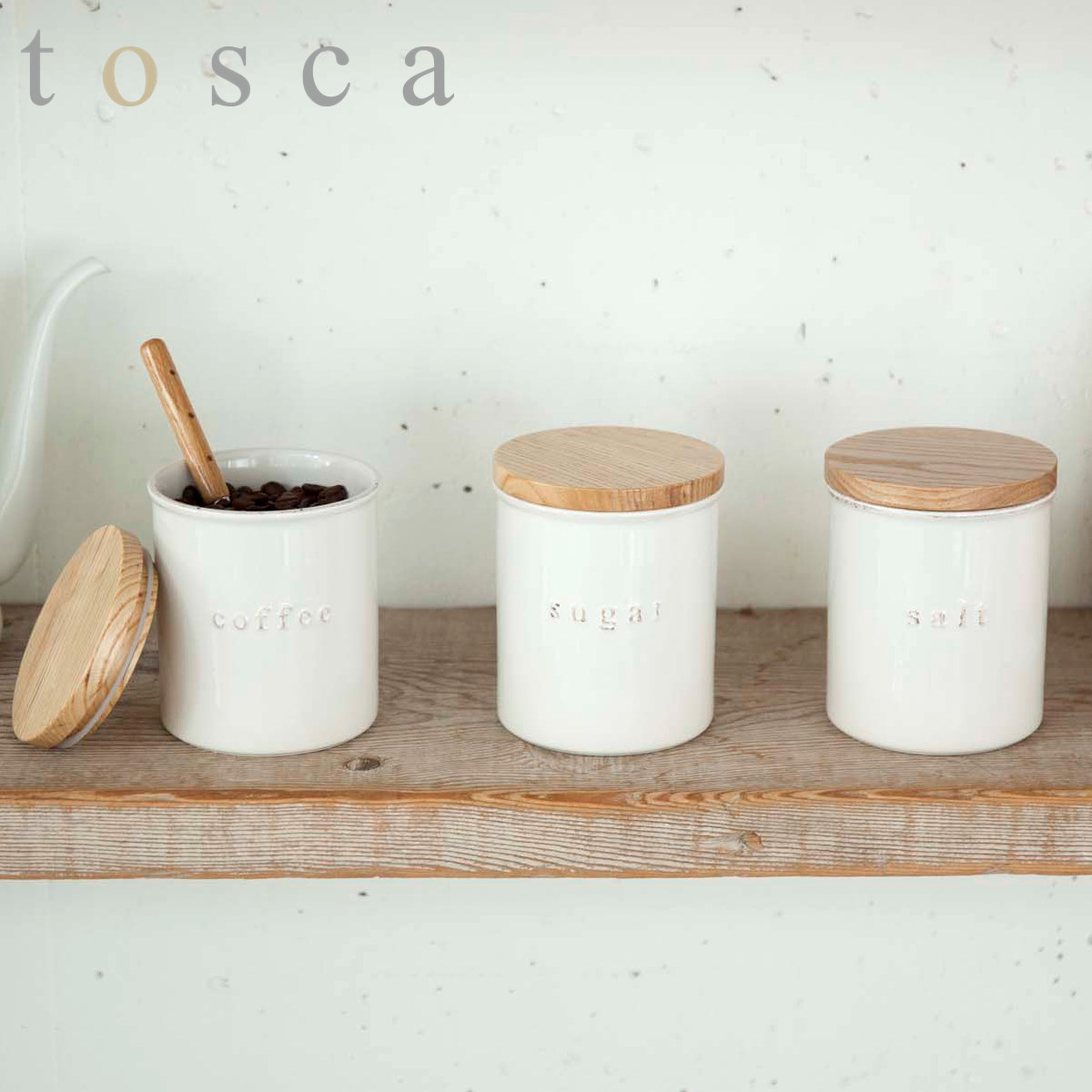 山崎実業 tosca 陶器キャニスター トスカ ホワイト ( 保存容器 調味料保存容器 キャニスター 調味料入れ キッチン用品 キッチン ストッカー ) 【ソルト】