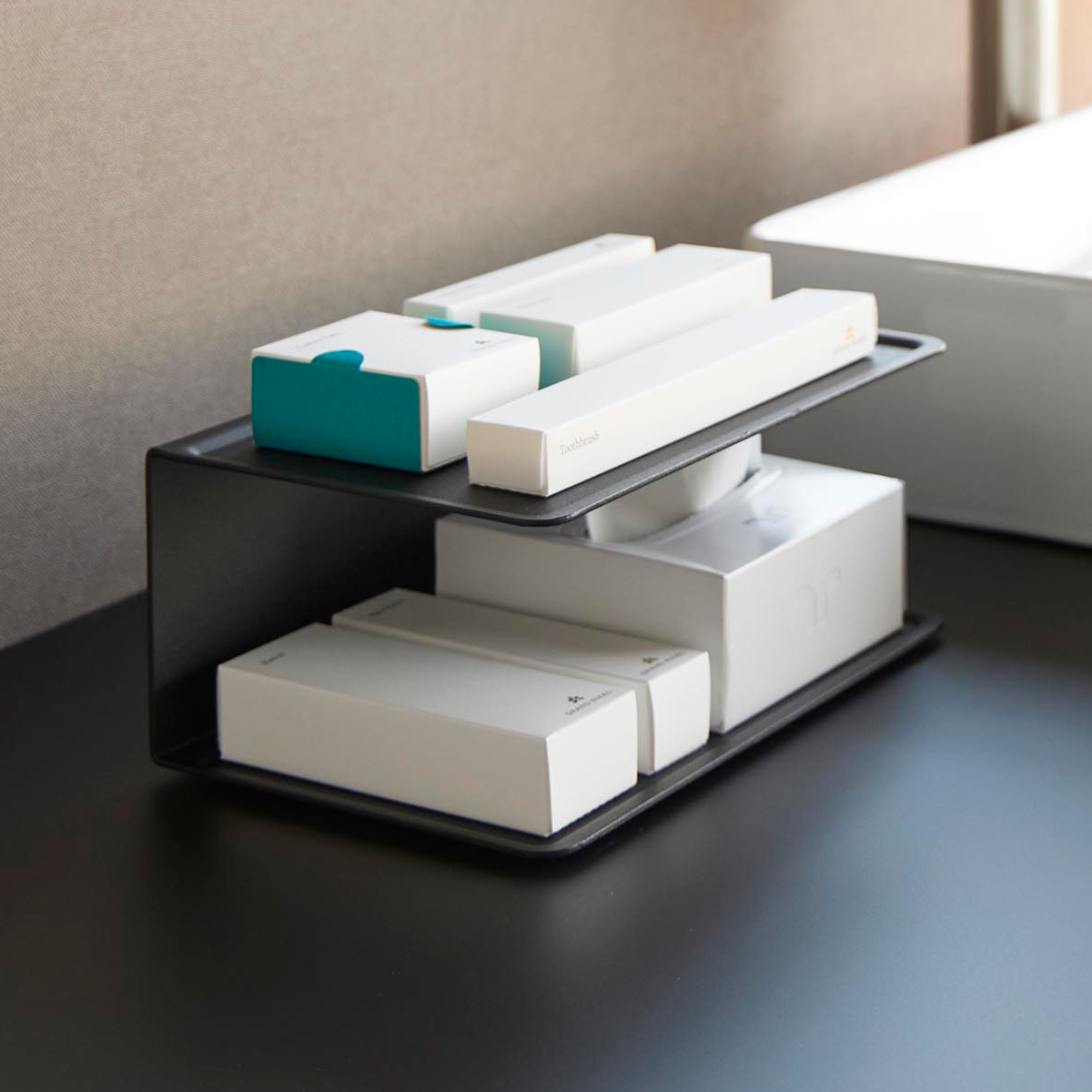 山崎実業 tower アメニティー収納 タワー 2段 ( 4903208100922 タワーシリーズ 2段収納 アメニティ収納 ホテルライク スチール製 インテリア 小物置き 洗面 洗面収納 すっきり スッキリ トレー ) 【ホワイト】 ホワイト