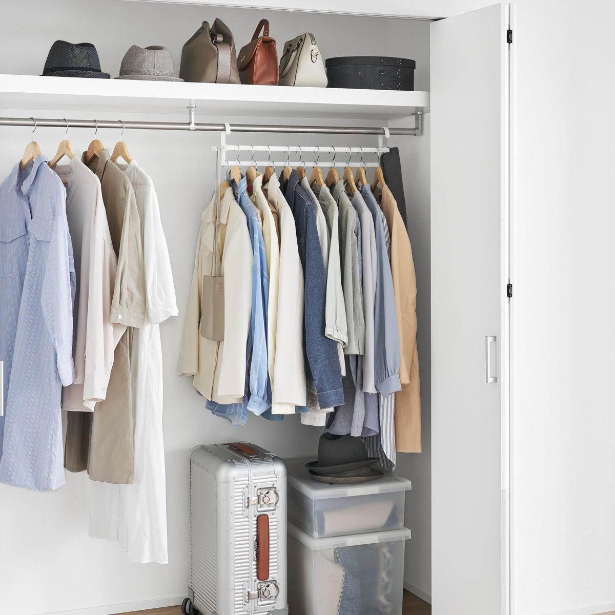 山崎実業 smart 収納力アップ2段衣類ハンガー スマート W60 ( 4903208100076 スマートシリーズ 収納力アップ 2段衣類ハンガー 幅60 収納 衣類ハンガー ハンガーラック コート収納 段違い コート掛け ) 【ホワイト】 ホワイト