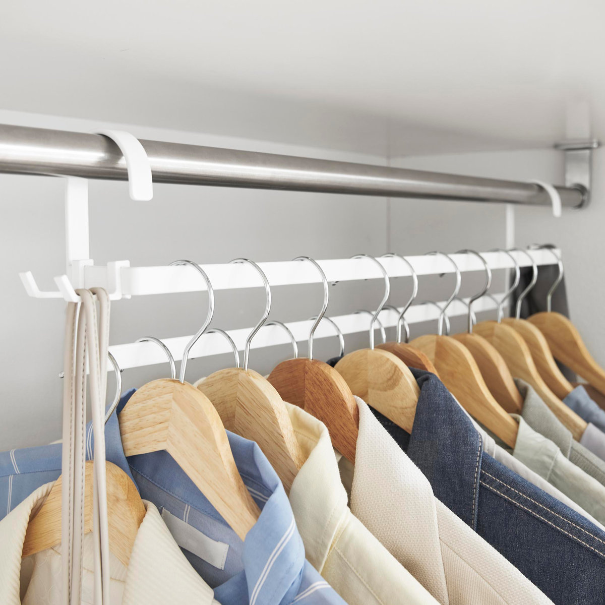 山崎実業 smart 収納力アップ2段衣類ハンガー スマート W60 ( 4903208100076 スマートシリーズ 収納力アップ 2段衣類ハンガー 幅60 収納 衣類ハンガー ハンガーラック コート収納 段違い コート掛け ) 【ホワイト】 ホワイト