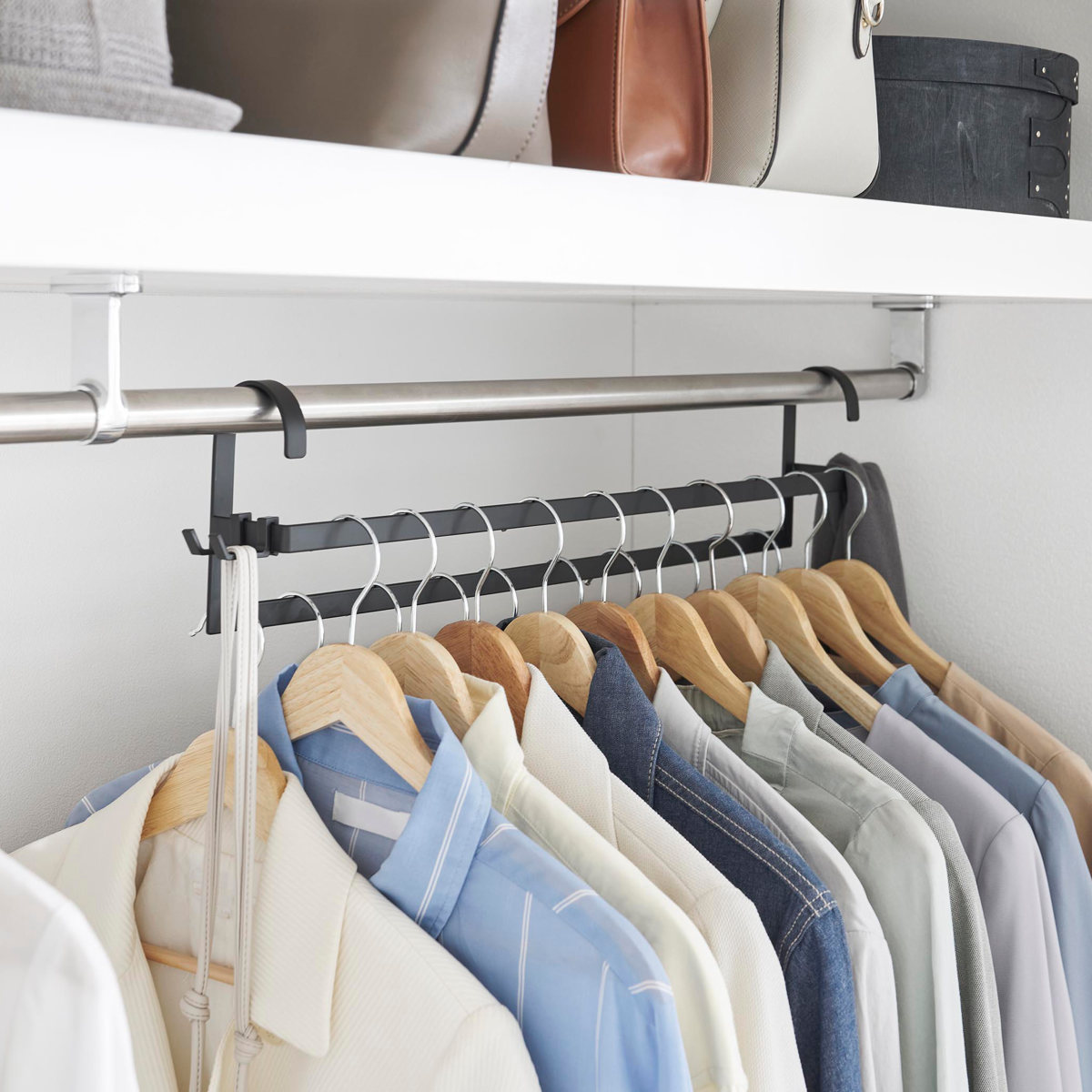 山崎実業 smart 収納力アップ2段衣類ハンガー スマート W60 ( 4903208100076 スマートシリーズ 収納力アップ 2段衣類ハンガー 幅60 収納 衣類ハンガー ハンガーラック コート収納 段違い コート掛け ) 【ホワイト】 ホワイト