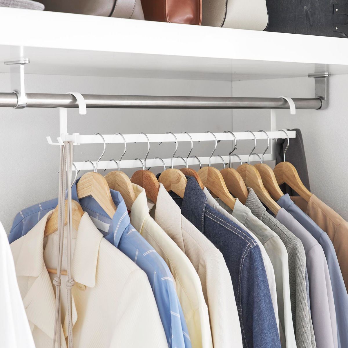 山崎実業 smart 収納力アップ2段衣類ハンガー スマート W60 ( 4903208100076 スマートシリーズ 収納力アップ 2段衣類ハンガー 幅60 収納 衣類ハンガー ハンガーラック コート収納 段違い コート掛け ) 【ホワイト】 ホワイト