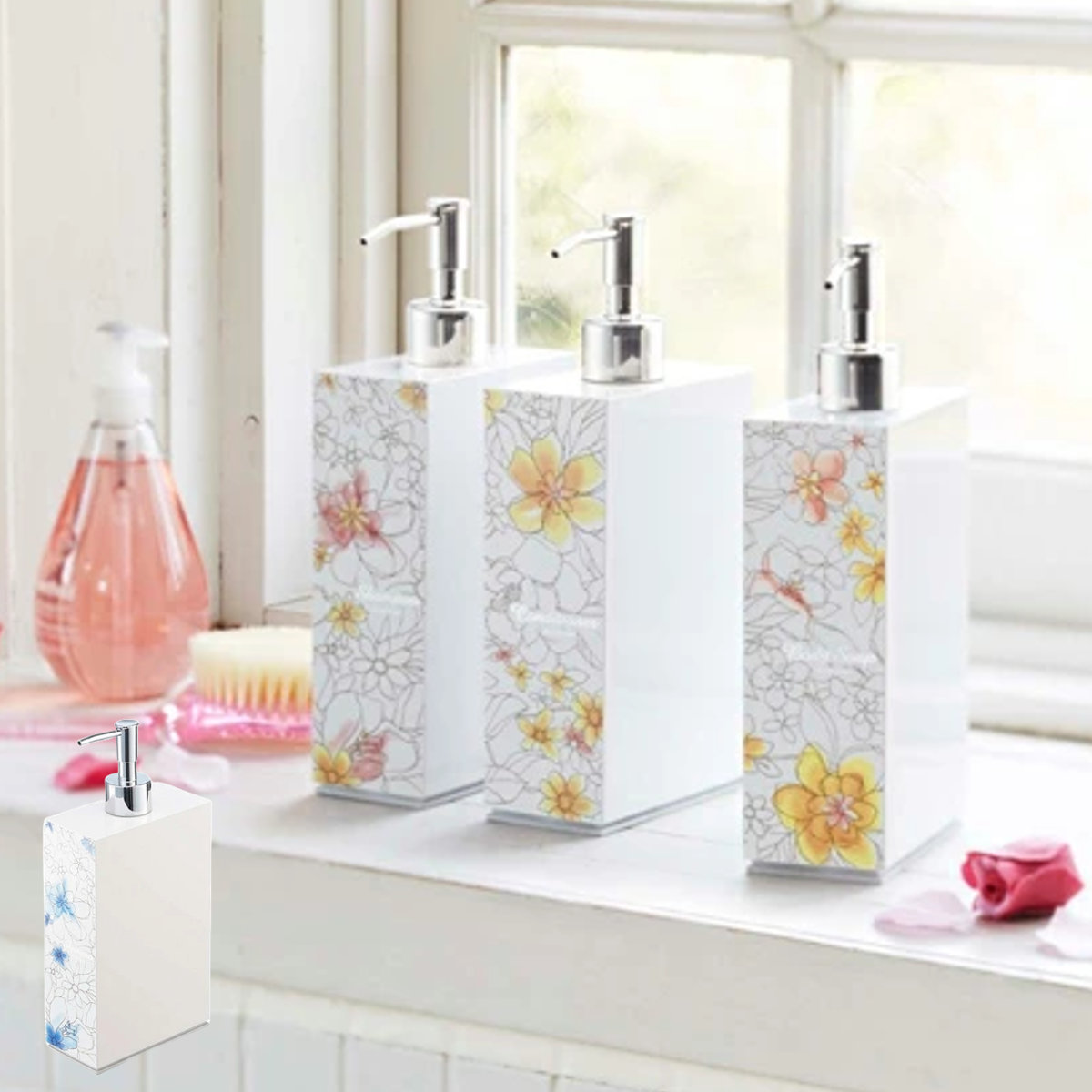 山崎実業 ディスペンサー ツーウェイディスペンサー ブーケ Bouquet シャンプー イエロー （ 4903208026468 ディスペンサーボトル シャンプーディスペンサー ソープディスペンサー シャンプーボトル ソープボトル 詰め替え用 ） 【ブルー】