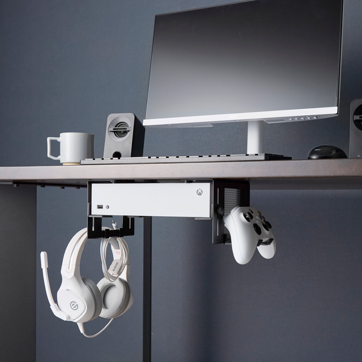 山崎実業 smart 可動式デスク下ゲーム機ホルダー スマート ( 4903208101899 スマートシリーズ デスク下ホルダー ゲーム機ホルダー 可動式 可動式ホルダー デスク下 ゲーム機 ホルダー テーブル下収納ラック ) 【ブラック】 ブラック