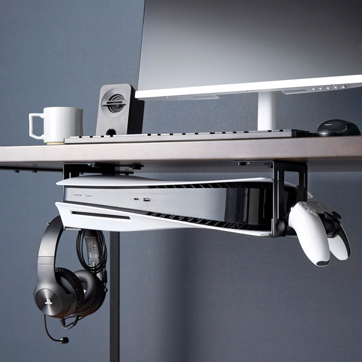 山崎実業 smart 可動式デスク下ゲーム機ホルダー スマート ( 4903208101899 スマートシリーズ デスク下ホルダー ゲーム機ホルダー 可動式 可動式ホルダー デスク下 ゲーム機 ホルダー テーブル下収納ラック ) 【ブラック】 ブラック