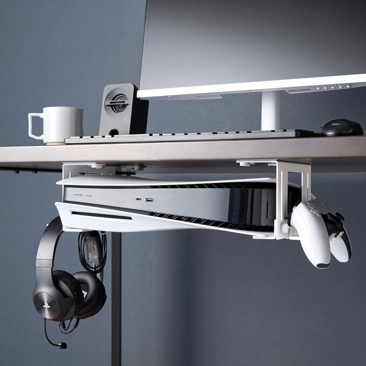 山崎実業 smart 可動式デスク下ゲーム機ホルダー スマート ( 4903208101899 スマートシリーズ デスク下ホルダー ゲーム機ホルダー 可動式 可動式ホルダー デスク下 ゲーム機 ホルダー テーブル下収納ラック ) 【ブラック】 ブラック