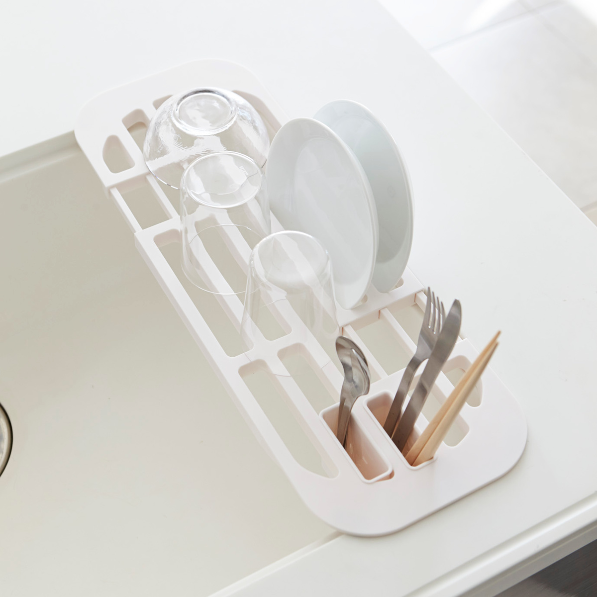 山崎実業 AQUA 伸縮水切りラック アクア ( 4903208028950 アクアシリーズ 水切りラック 伸縮式水切りラック 水切りトレー 水切りトレイ ディッシュラック ディッシュスタンド 皿立て キッチン 収納 食器 皿 乾燥 シンク上 )