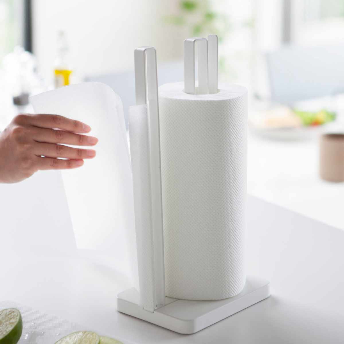 山崎実業 Plate 片手で切れる キッチンペーパーホルダー プレート ホワイト ( 4903208032605 プレートシリーズ ペーパーホルダー ペーパースタンド 縦置き キッチンペーパースタンド クッキングペーパースタンド )
