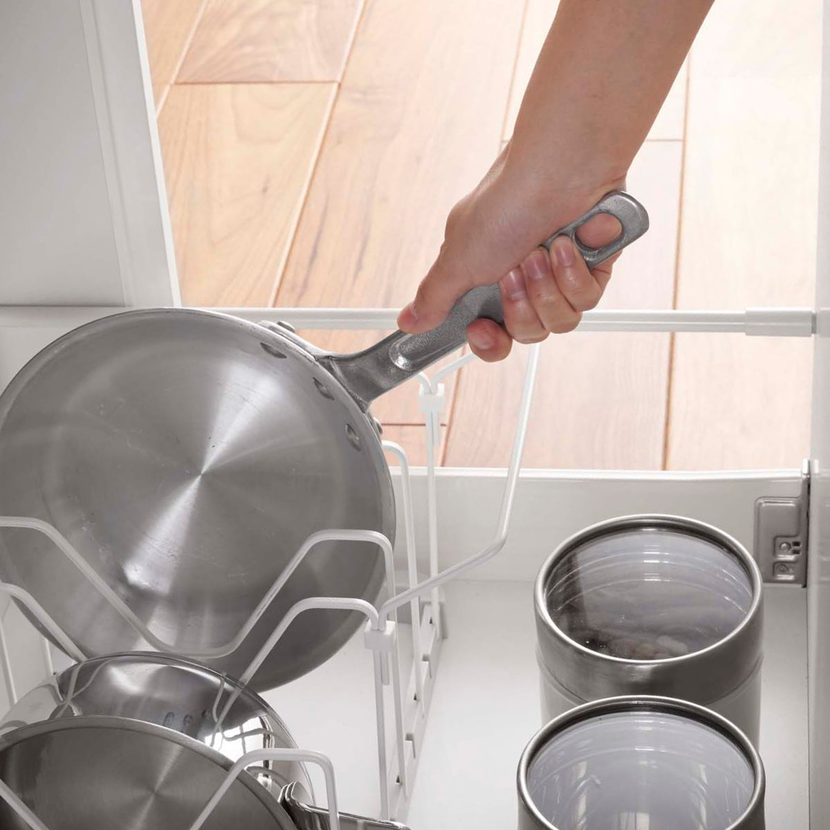 山崎実業 Plate シンク下 伸縮鍋蓋&フライパンスタンド プレート ( 4903208039659 プレートシリーズ 鍋蓋スタンド フライパンスタンド シンク下収納 伸縮スタンド 鍋蓋&フライパン スタンド 伸縮 伸縮式 フライパンラック )