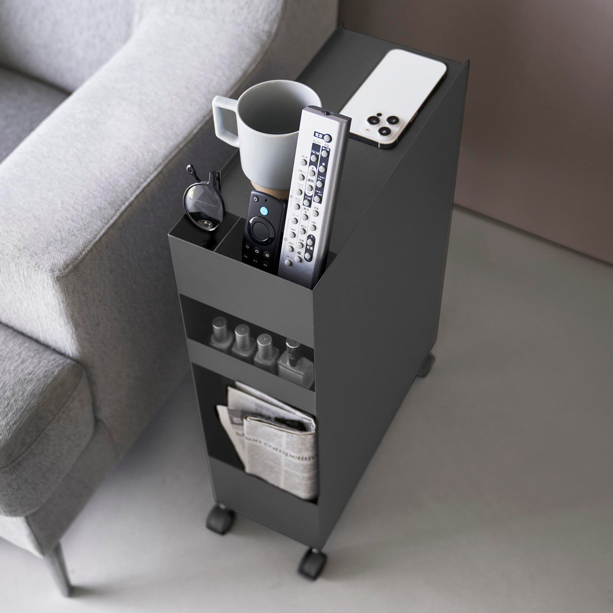 山崎実業 tower 収納バスケットワゴン タワー 3段 ( 4903208100151 タワーシリーズ バスケットワゴン スリムワゴン 収納 バスケット ワゴン 引き出し キャスター付き テーブル下 デスク下 ) 【ブラック】 ブラック