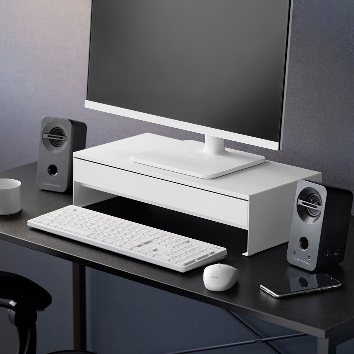 山崎実業 tower ゲームコントローラーも入る引き出し付きモニター台 タワー ( 4903208101875 タワーシリーズ モニター台 引出し付き ゲームコントローラー モニタースタンド ゲーム コントローラー ) 【ホワイト】 ホワイト