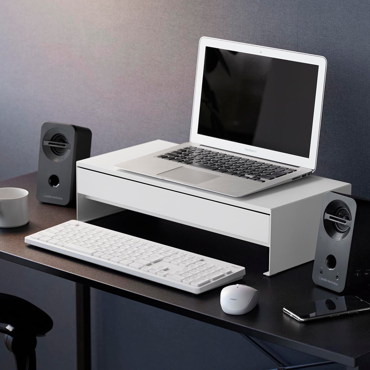 山崎実業 tower ゲームコントローラーも入る引き出し付きモニター台 タワー ( 4903208101875 タワーシリーズ モニター台 引出し付き ゲームコントローラー モニタースタンド ゲーム コントローラー ) 【ホワイト】 ホワイト