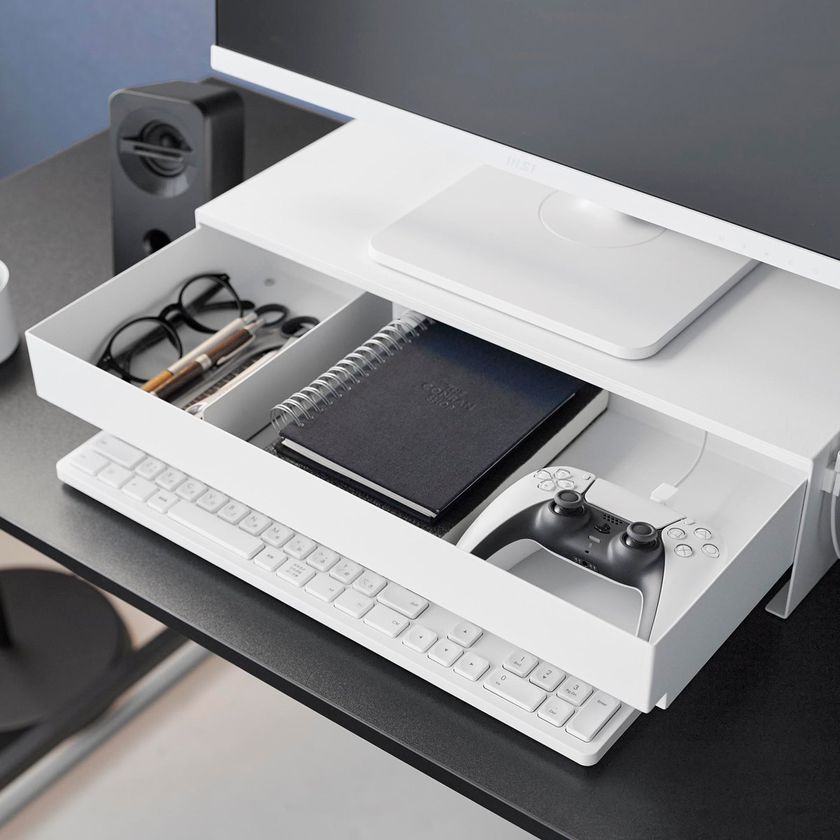 山崎実業 tower ゲームコントローラーも入る引き出し付きモニター台 タワー ( 4903208101875 タワーシリーズ モニター台 引出し付き ゲームコントローラー モニタースタンド ゲーム コントローラー ) 【ホワイト】 ホワイト