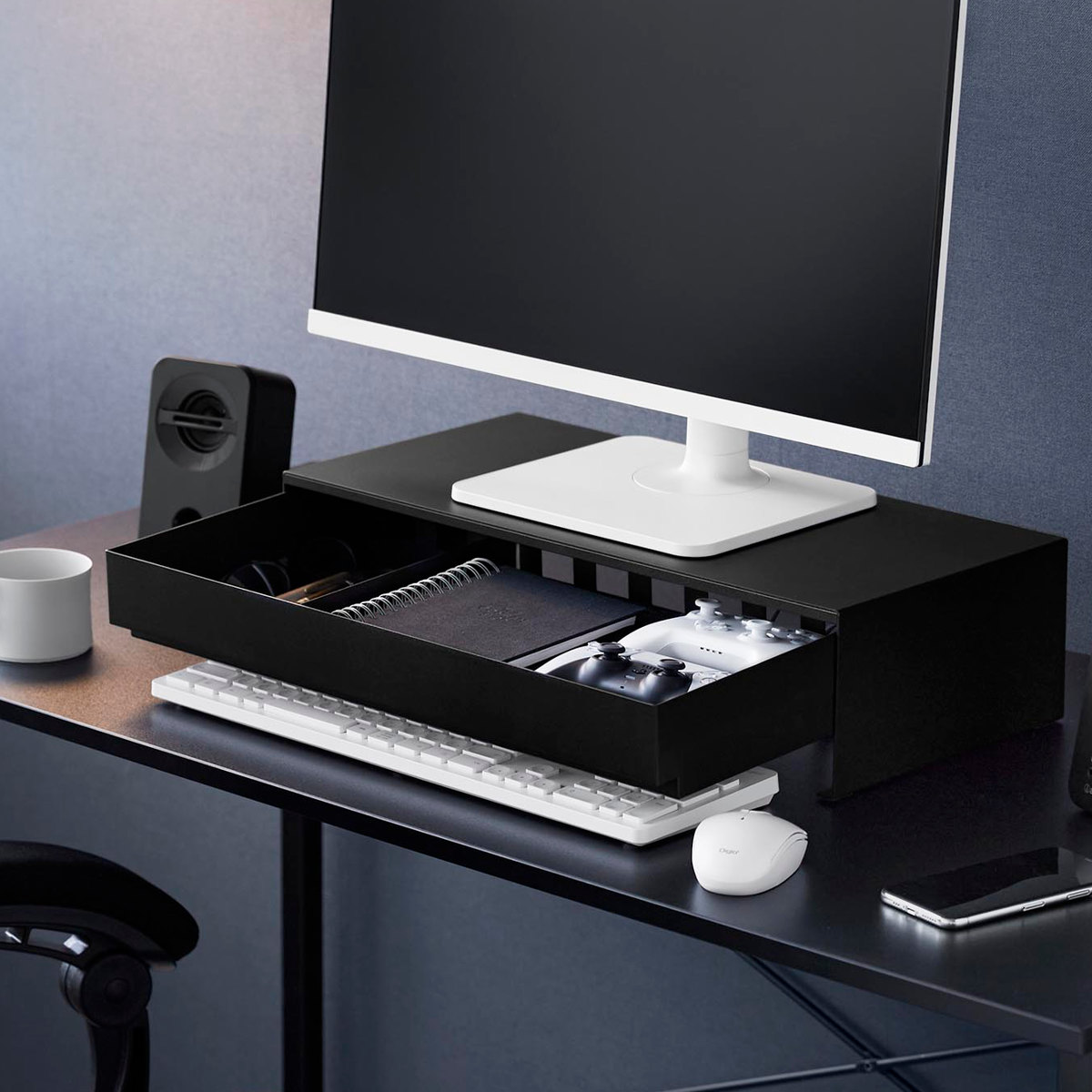 山崎実業 tower ゲームコントローラーも入る引き出し付きモニター台 タワー ( 4903208101875 タワーシリーズ モニター台 引出し付き ゲームコントローラー モニタースタンド ゲーム コントローラー ) 【ホワイト】 ホワイト