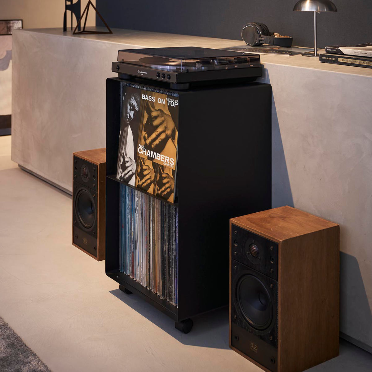 山崎実業 tower レコードラック タワー ( 4903208102292 タワーシリーズ ラック レコード 収納 ディスプレイラック 棚 スチール製 キャスター付き 飾り棚 見せる収納 飾る レコードプレーヤー 大容量 ) 【ブラック】 ブラック