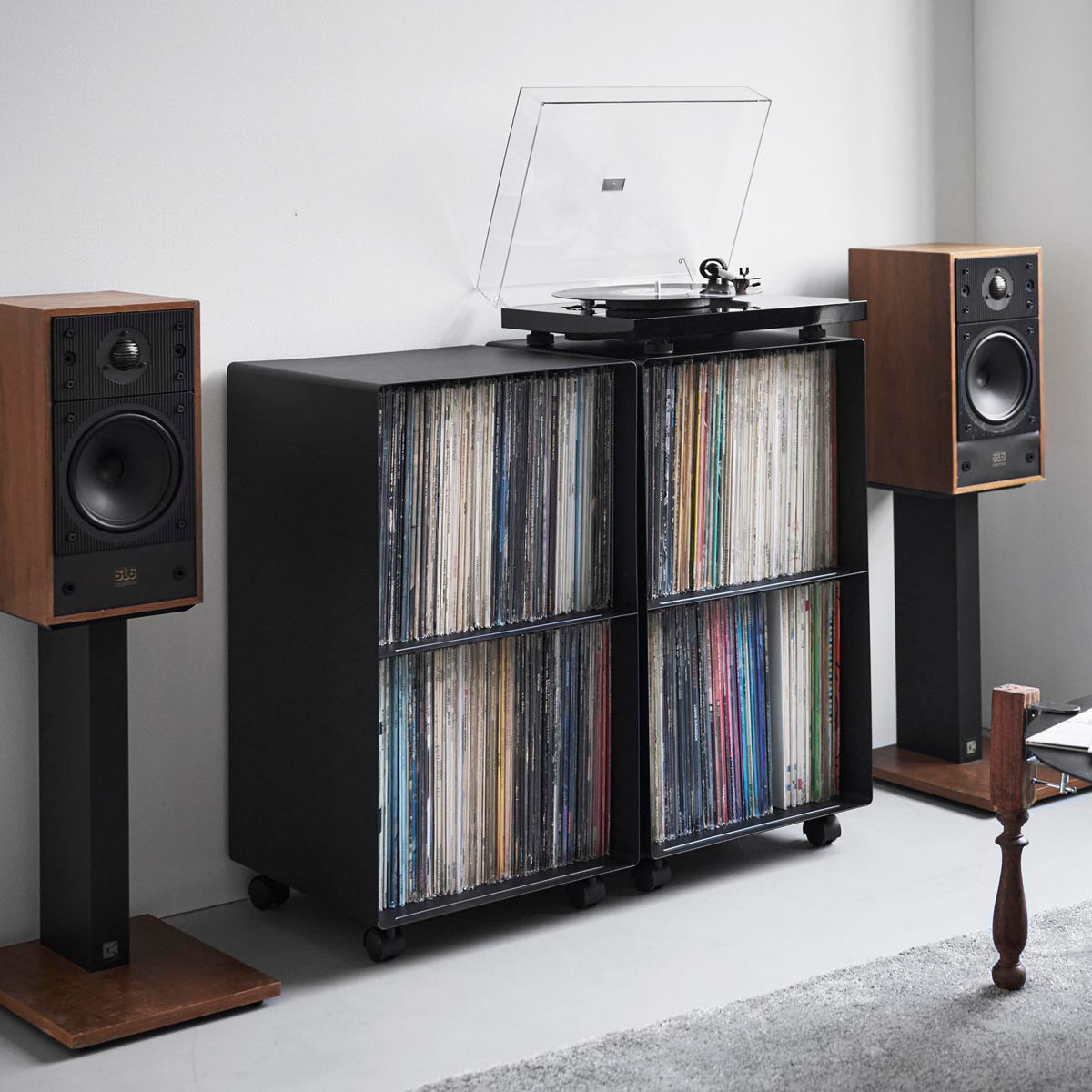 山崎実業 tower レコードラック タワー ( 4903208102292 タワーシリーズ ラック レコード 収納 ディスプレイラック 棚 スチール製 キャスター付き 飾り棚 見せる収納 飾る レコードプレーヤー 大容量 ) 【ブラック】 ブラック