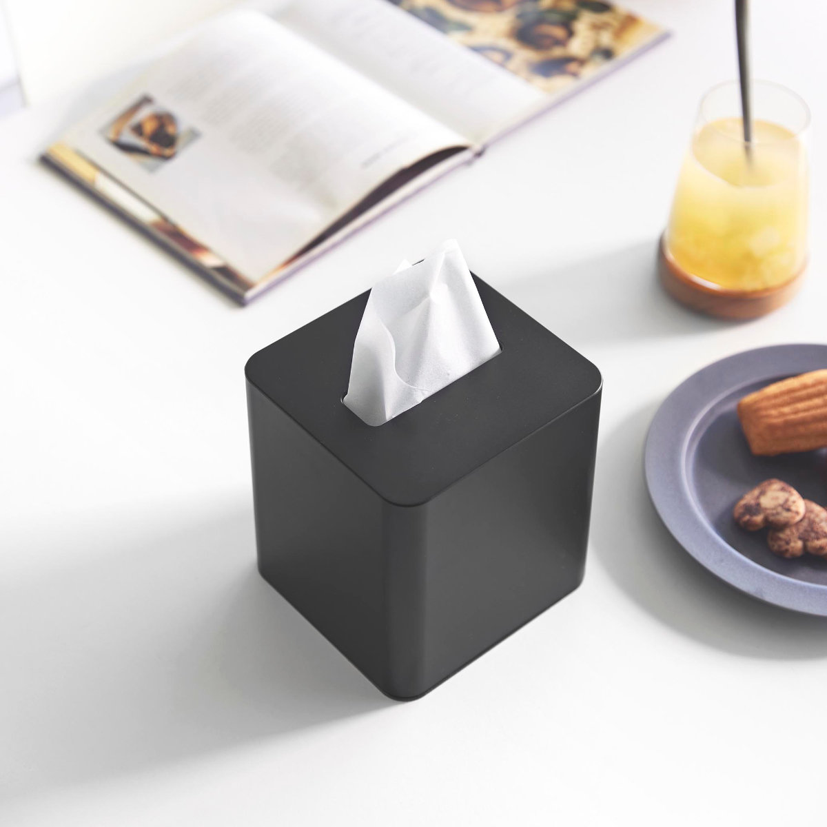山崎実業 tower コンパクトティッシュケース スクエア タワー ( 4903208100540 タワーシリーズ コンパクト ティッシュケース ティッシュボックス ティッシュカバー ティッシュ スクエアティッシュケース 四角形 ) 【ブラック】 ブラック