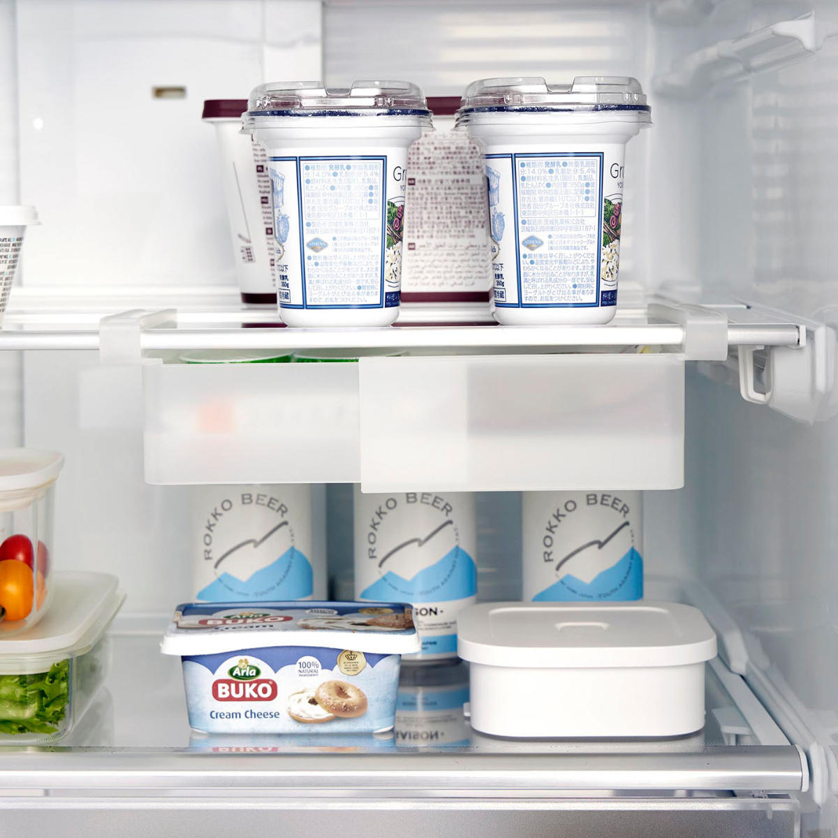 山崎実業 tower 冷蔵庫中棚下伸縮ラック タワー ( 4903208102131 タワーシリーズ 冷蔵庫棚 伸縮ラック 冷蔵庫用 ラック 冷蔵庫中 棚下 伸縮式 伸縮 冷蔵庫整理トレー 引き出し式 吊り下げ 収納 ) 【ホワイト】 ホワイト