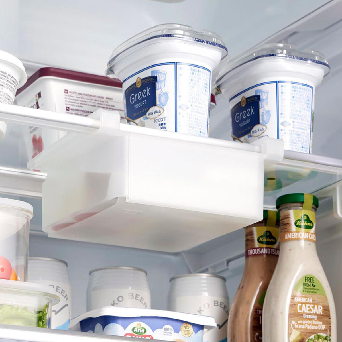 山崎実業 tower 冷蔵庫中棚下伸縮ラック タワー ( 4903208102131 タワーシリーズ 冷蔵庫棚 伸縮ラック 冷蔵庫用 ラック 冷蔵庫中 棚下 伸縮式 伸縮 冷蔵庫整理トレー 引き出し式 吊り下げ 収納 ) 【ホワイト】 ホワイト