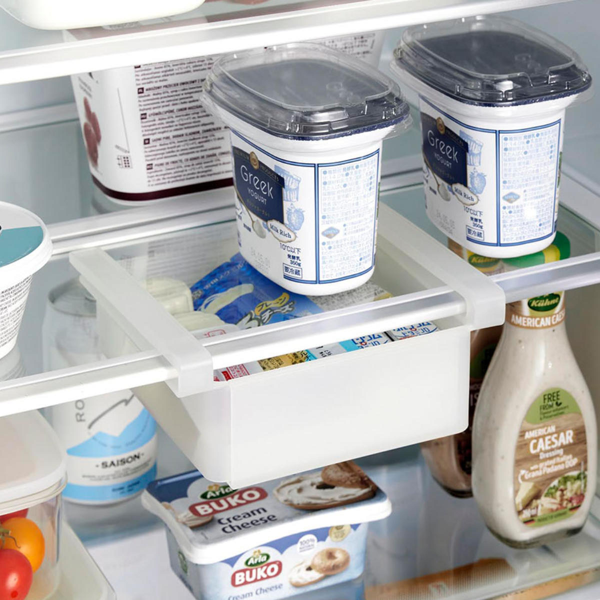 山崎実業 tower 冷蔵庫中棚下伸縮ラック タワー ( 4903208102131 タワーシリーズ 冷蔵庫棚 伸縮ラック 冷蔵庫用 ラック 冷蔵庫中 棚下 伸縮式 伸縮 冷蔵庫整理トレー 引き出し式 吊り下げ 収納 ) 【ホワイト】 ホワイト