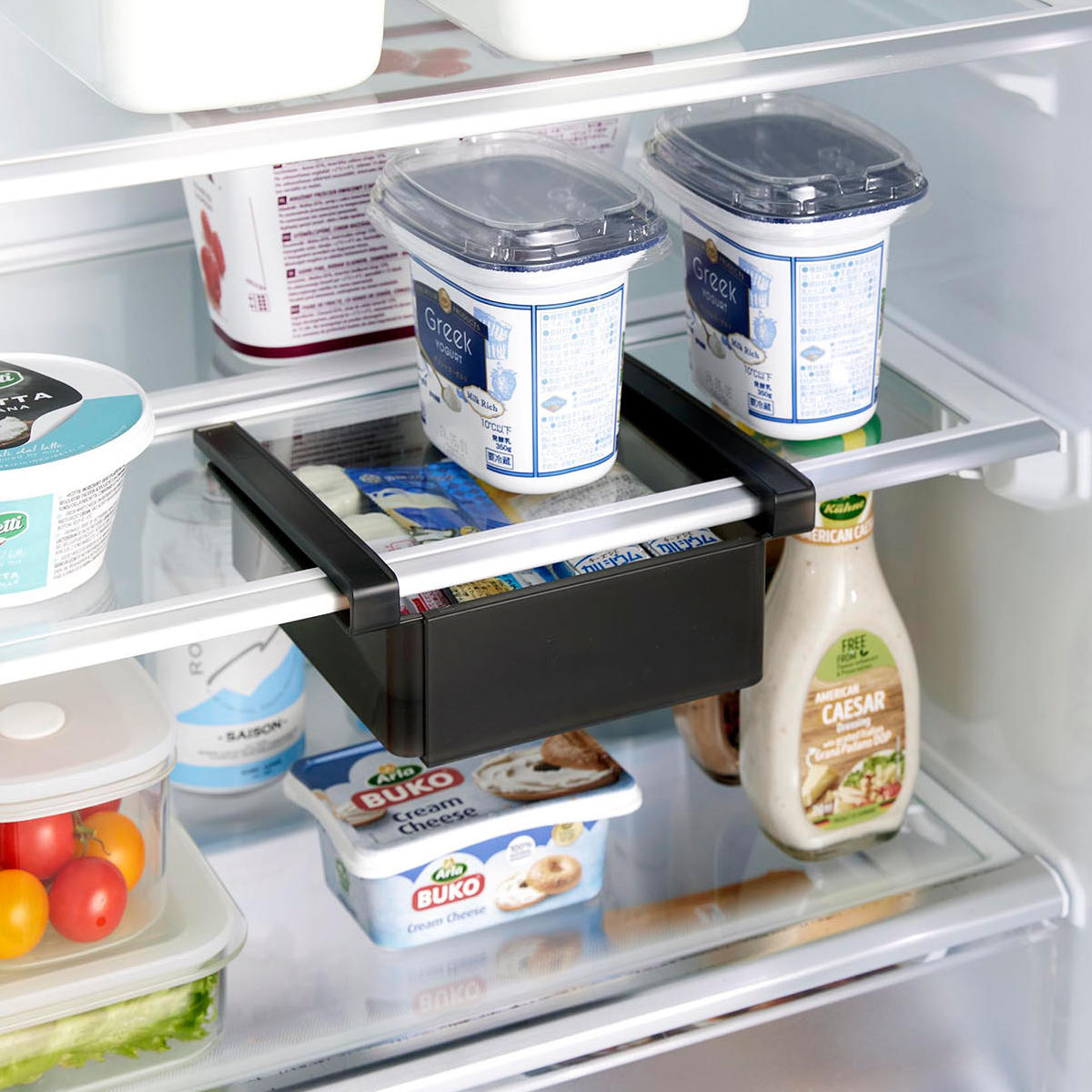 山崎実業 tower 冷蔵庫中棚下伸縮ラック タワー ( 4903208102131 タワーシリーズ 冷蔵庫棚 伸縮ラック 冷蔵庫用 ラック 冷蔵庫中 棚下 伸縮式 伸縮 冷蔵庫整理トレー 引き出し式 吊り下げ 収納 ) 【ホワイト】 ホワイト