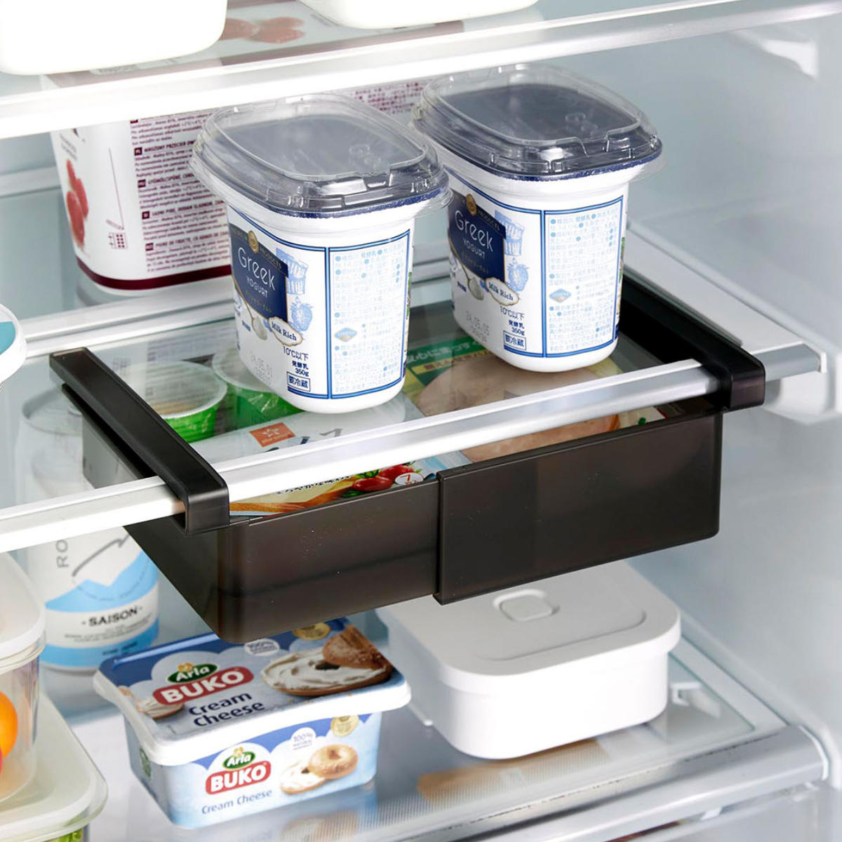 山崎実業 tower 冷蔵庫中棚下伸縮ラック タワー ( 4903208102131 タワーシリーズ 冷蔵庫棚 伸縮ラック 冷蔵庫用 ラック 冷蔵庫中 棚下 伸縮式 伸縮 冷蔵庫整理トレー 引き出し式 吊り下げ 収納 ) 【ホワイト】 ホワイト