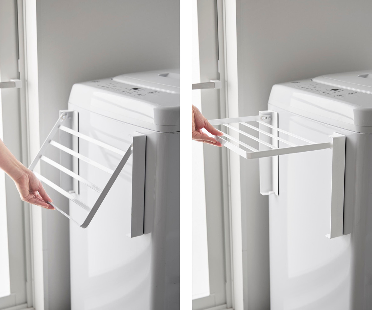 山崎実業 tower 使いやすい高さに開くマグネット洗濯機横折り畳み棚 タワー ( 4903208100199 タワーシリーズ 洗濯機横 折り畳み棚 マグネット ランドリー 一時置き 洗面所 磁石 有効活用 洗濯機 ラック ) 【ブラック】 ブラック