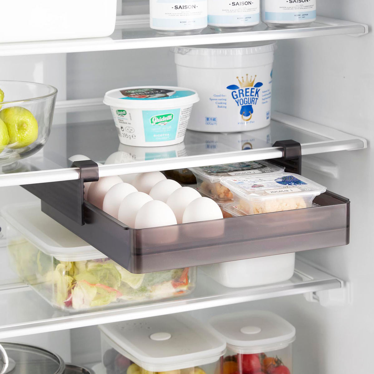 山崎実業 tower 冷蔵庫中棚下高さ調節卵ラック タワー L ( 4903208101127 タワーシリーズ 卵ラック 冷蔵庫中 棚下収納ラック 高さ調節可能 冷蔵庫 棚下 高さ調節できる 吊り下げ 収納 卵収納 たまご 卵 玉子 ) 【ホワイト】 ホワイト