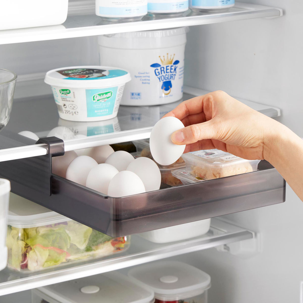 山崎実業 tower 冷蔵庫中棚下高さ調節卵ラック タワー L ( 4903208101127 タワーシリーズ 卵ラック 冷蔵庫中 棚下収納ラック 高さ調節可能 冷蔵庫 棚下 高さ調節できる 吊り下げ 収納 卵収納 たまご 卵 玉子 ) 【ホワイト】 ホワイト