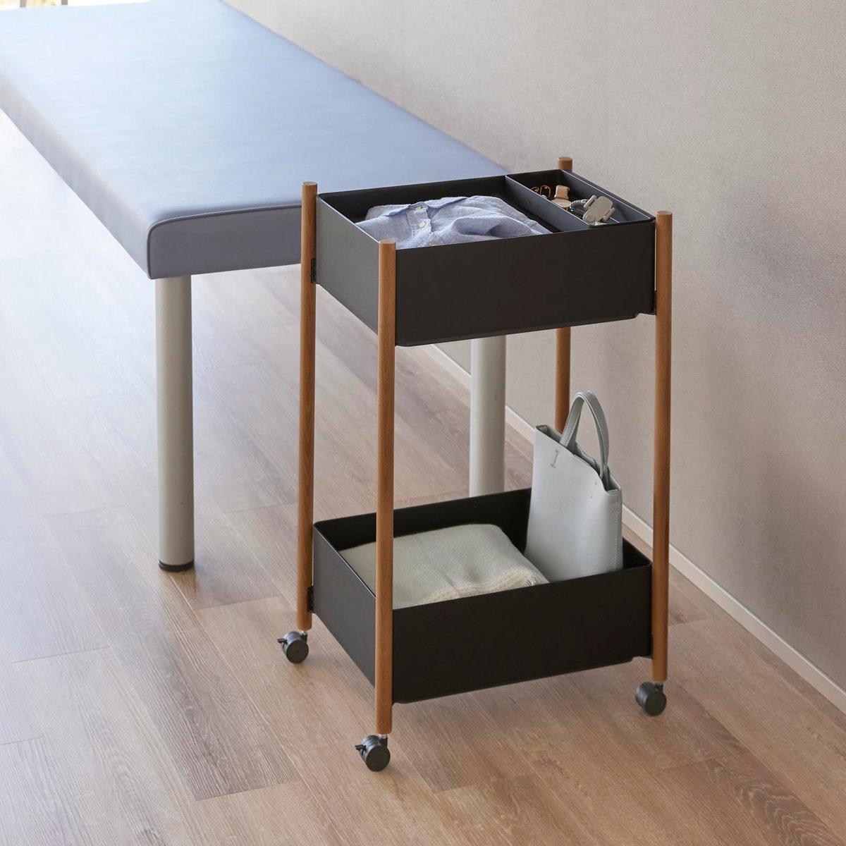 山崎実業 RIN 小物トレー付き収納ワゴン 2段 リン ( 4903208101790 リンシリーズ 収納ワゴン 2段ワゴン 小物トレー 収納 ワゴン コンパクト キャスター付き 収納ラック ラック 二段 インテリア ) 【ブラウン】 ブラウン