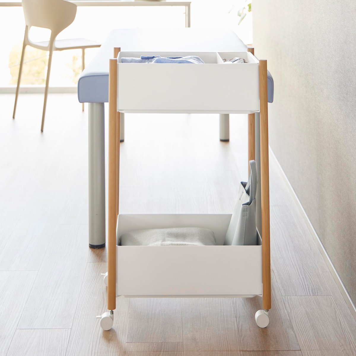 山崎実業 RIN 小物トレー付き収納ワゴン 2段 リン ( 4903208101790 リンシリーズ 収納ワゴン 2段ワゴン 小物トレー 収納 ワゴン コンパクト キャスター付き 収納ラック ラック 二段 インテリア ) 【ブラウン】 ブラウン