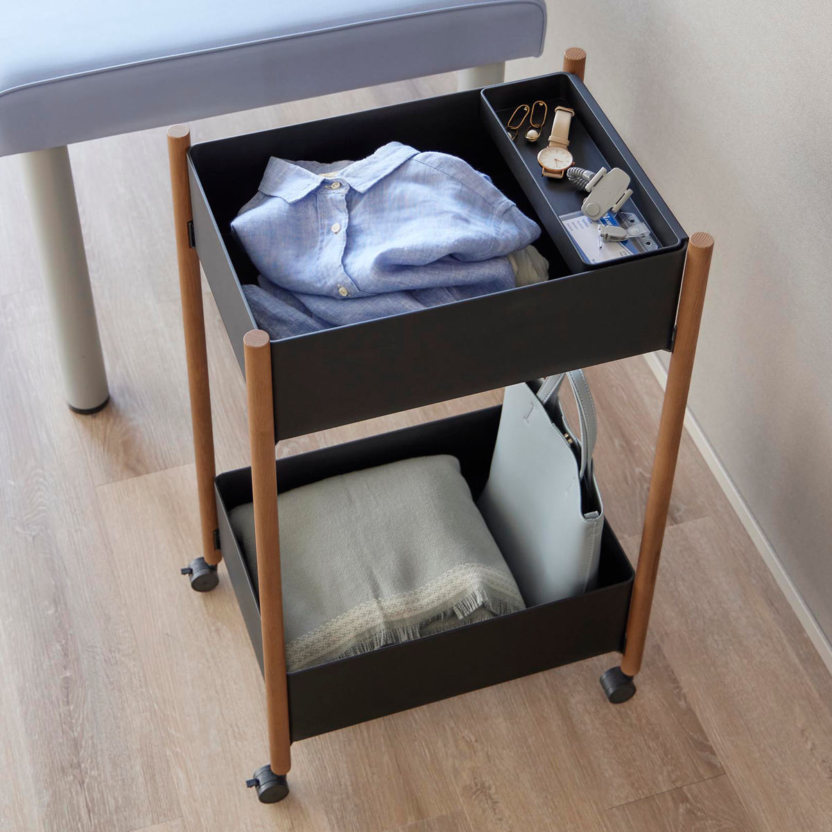 山崎実業 RIN 小物トレー付き収納ワゴン 2段 リン ( 4903208101790 リンシリーズ 収納ワゴン 2段ワゴン 小物トレー 収納 ワゴン コンパクト キャスター付き 収納ラック ラック 二段 インテリア ) 【ブラウン】 ブラウン