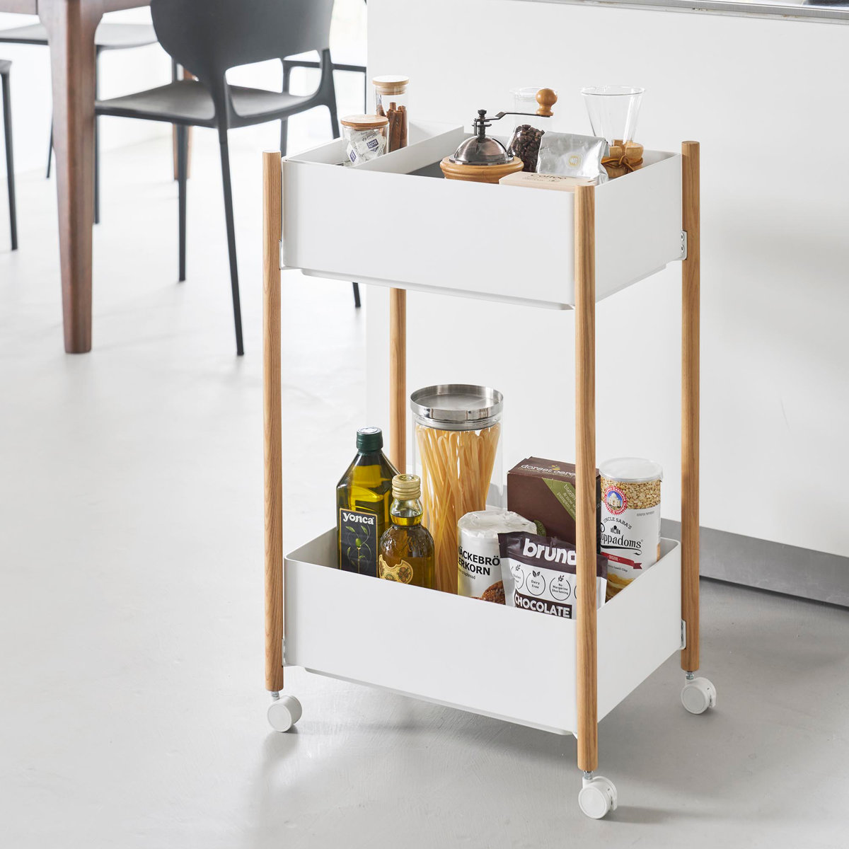 山崎実業 RIN 小物トレー付き収納ワゴン 2段 リン ( 4903208101790 リンシリーズ 収納ワゴン 2段ワゴン 小物トレー 収納 ワゴン コンパクト キャスター付き 収納ラック ラック 二段 インテリア ) 【ブラウン】 ブラウン