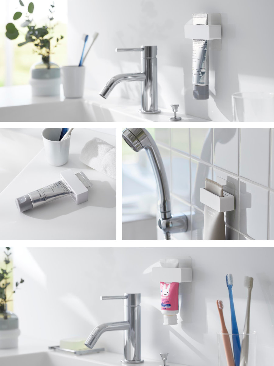 山崎実業 MIST フィルムフック歯磨き粉チューブホルダー ホワイト ミスト ( 4903208102780 ミストシリーズ 歯磨き粉チューブホルダー フィルムフック 歯磨き粉 チューブ ホルダー ハンドクリーム )