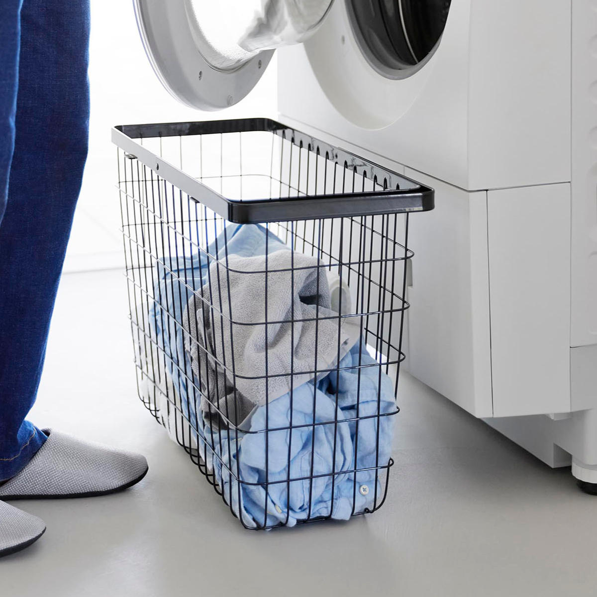 山崎実業 tower ランドリーワイヤーバスケット タワー スリム L ( 4903208100038 タワーシリーズ 洗濯かご 洗濯カゴ 洗濯物入れ ランドリー ワイヤー 脱衣かご 長方形 角型 スチール ワイヤーバスケット ) 【ブラック】 ブラック