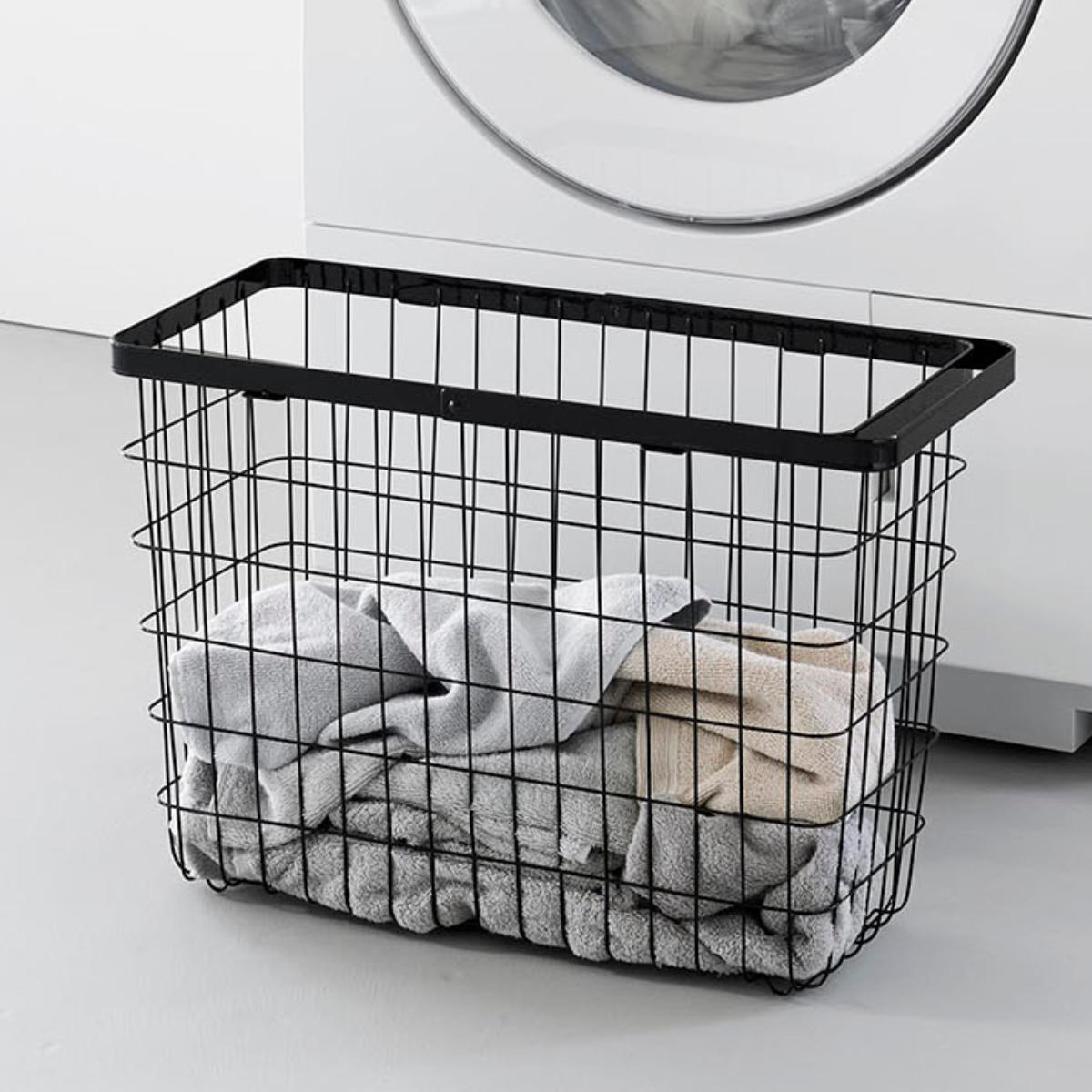 山崎実業 tower ランドリーワイヤーバスケット タワー スリム L ( 4903208100038 タワーシリーズ 洗濯かご 洗濯カゴ 洗濯物入れ ランドリー ワイヤー 脱衣かご 長方形 角型 スチール ワイヤーバスケット ) 【ブラック】 ブラック