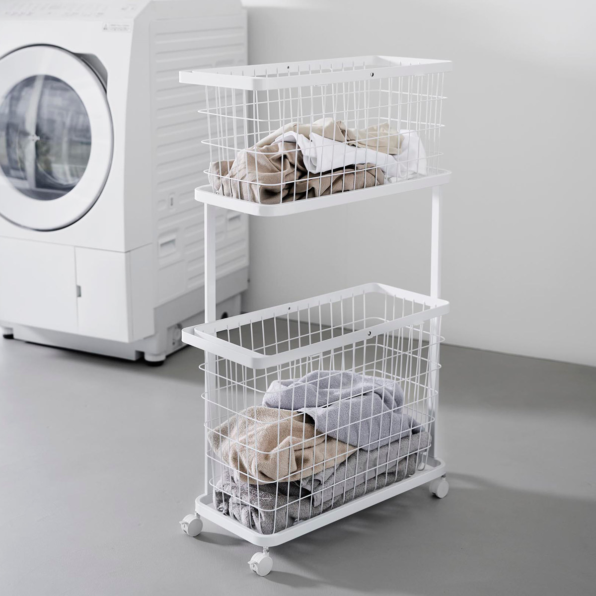 山崎実業 tower ランドリーワゴン+バスケット タワー スリム ( 4903208084642 タワーシリーズ ランドリーワゴン ランドリーバスケット ランドリー ワゴン バスケット 2段 ランドリーボックス 洗濯物入れ ) 【ホワイト】 ホワイト