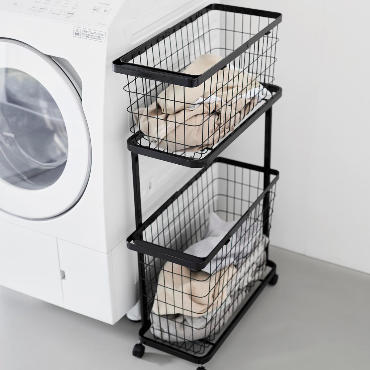 山崎実業 tower ランドリーワゴン+バスケット タワー スリム ( 4903208084642 タワーシリーズ ランドリーワゴン ランドリーバスケット ランドリー ワゴン バスケット 2段 ランドリーボックス 洗濯物入れ ) 【ホワイト】 ホワイト