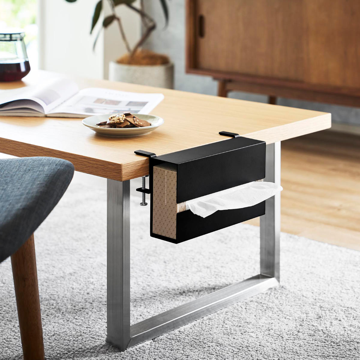 山崎実業 tower テーブル横ティッシュケース タワー ( 4903208103718 タワーシリーズ ティッシュケース ティッシュペーパー テーブル横 ティッシュ ケース テーブルサイド 交換しやすい ティッシュカバー ) 【ブラック】 ブラック