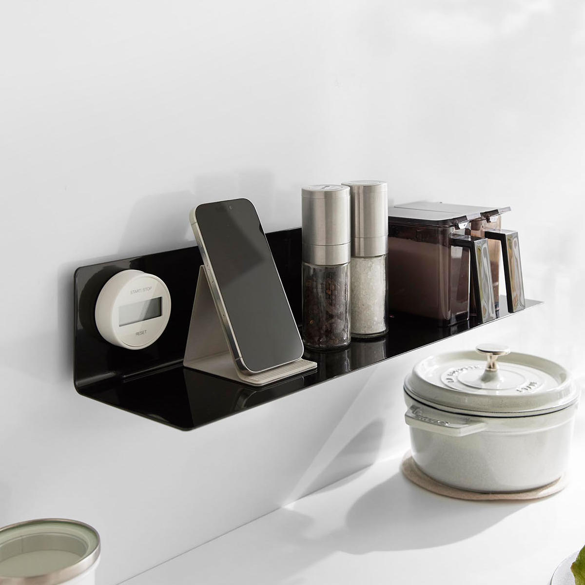 山崎実業 tower フィルムフックキッチン棚 タワー ワイド ( 4903208104104 タワーシリーズ 棚 キッチン 調味料ラック 壁面 キッチン収納 洗面所 壁面収納 ) 【ブラック】 ブラック