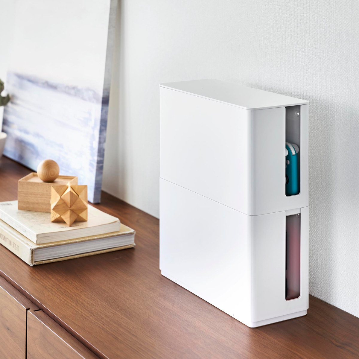 山崎実業 smart 蓋付き重ねられるゲーム機器収納ケース スマート ( 4903208103121 スマートシリーズ ゲーム機器収納ケース 蓋付き ゲーム機 コントローラー 蓋 重ねられる ゲーム機器 収納 ケース フタ付き ) 【ブラック】 ブラック